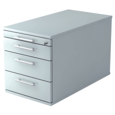 Hammerbacher Rollcontainer SOLID - 42,8 x 51,2 x 80 cm, 3 Schübe, Relinggriff, Grau