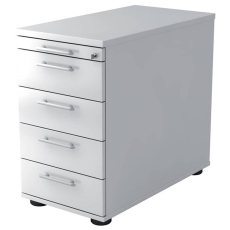 Hammerbacher Standcontainer SOLID - 42,8 x 72-76 x 80 cm, 4 Schübe, Relinggriff, weiß, mit Montage