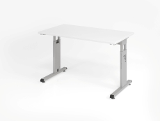 Hammerbacher Schreibtisch Mini Office O-Serie, C-Fuß - 120 x 65-85 x 67 cm, weiß/silber
