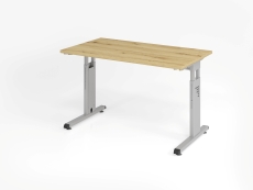 Hammerbacher Schreibtisch Mini Office O-Serie, C-Fuß - 120 x 65-85 x 67 cm, Asteiche/silber