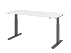 Hammerbacher Schreibtisch T-Fuß elektrisch - 180 x 80 x 70-120 cm, höhenverstellbar, weiß/silber, Montageservice
