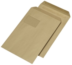 Versandtaschen Recycling - C4 , mit Fenster, selbstklebend, 90 g/qm, braun, 250 Stück