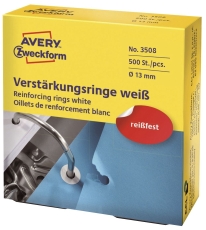 3508 Verstärkungsringe, Ø 13 mm, 500 Stück/500 Etiketten, weiß