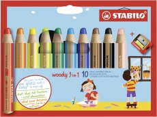 Multitalent-Stift woody 3 in 1 - 10er Pack mit Spitzer, sortiert
