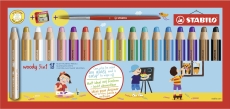 Multitalent-Stift woody 3 in 1 - 18er Pack mit Spitzer und Pinsel, Kartonetui mit Kunststoffeinsatz