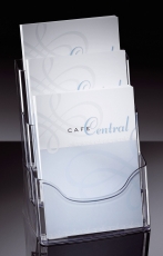 Tisch-Prospekthalter acrylic, mit 3 Fächern, glasklar, für A4