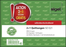 2 + 1 Aktion Quittungen mit Sicherheitsdruck - A6 quer, SD, MP, 2 x 40 Blatt