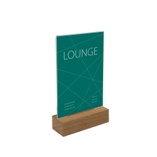 Tischaufsteller mit Holzsockel - A6, gerade