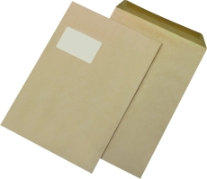 Versandtaschen Recycling - C4 , mit Fenster, gummiert, 90 g/qm, braun, 250 Stück