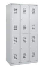 Doppelstöckiger Garderobenschrank 3 Abteile - lichtgrau, je 2 Fächer mit Stange
