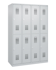 Doppelstöckiger Garderobenschrank 4 Abteile - lichtgrau, je 2 Fächer mit Stange